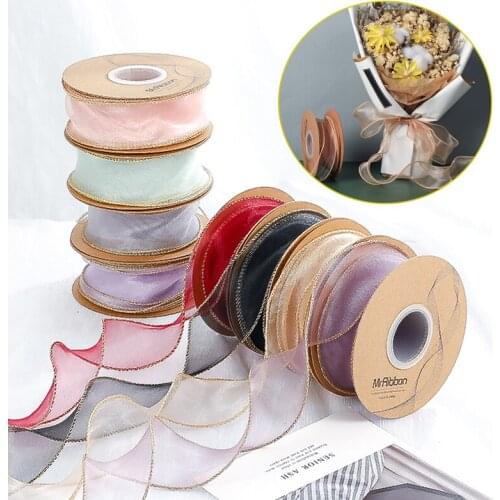 10 yards Wave Edge Silk Organza Ribbon Bow Material Lace Ribbons For Hair Ornament Gift Wrapping Decor Wedding Party Supplies