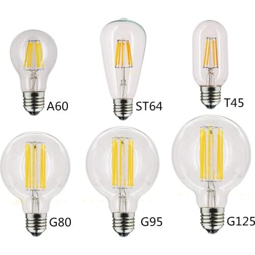 2PCS LED Globe Bulb Filament Edison T45 ST64 G80 A60 G95 G125 4W 8W 12W 16W E27 White 2700K 220V Retro Vintage Lamp Decorative