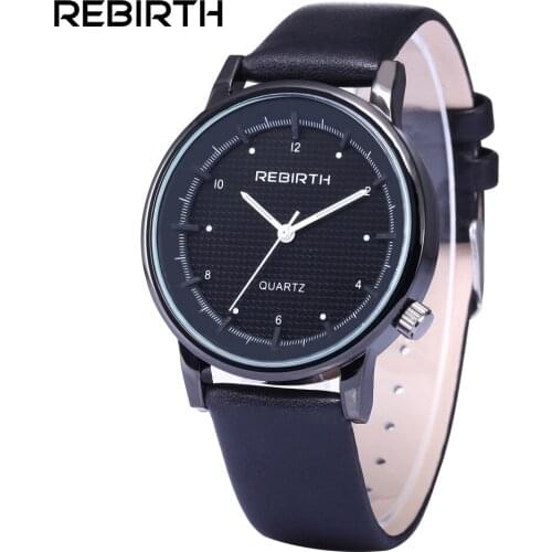 2018 REBIRTH Fashion Brand Black dail leather Quartz Watch for Men Women Wristwatches Reloj Hombre Relogio Orologio Uomo Horloge