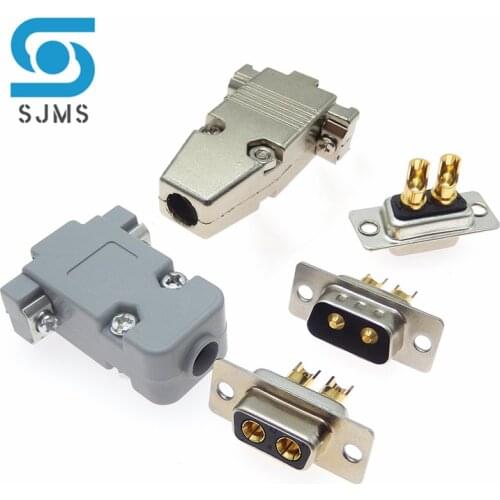 2W2 30A Gold plated Male / Female high current Connector D-SUB adapter solder type 2 Pin plug jack socket high power Gold plated