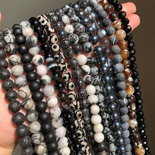 4-12mm Black Natural Stone Beads Round Loose Spacer Beads for Jewelry Making DIY Charm Bracelet Necklace Accessories 15” Wholesa