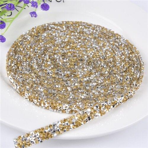 5yard/Lot Rhinestone Applique 1cm Width Hotfix Trim Topaz Crystal Chain Banding Bridal Wedding Dress Decoration DIY Fabric Shoes