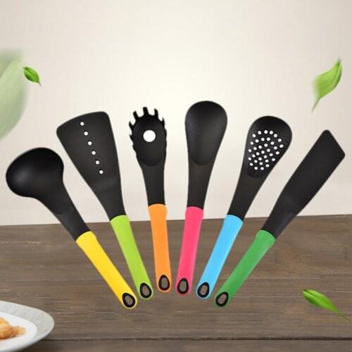 Non-stick Colorful Cooking Utensils Nylon Kitchenware Flat Spatula Soup Colander Cooking Tools 6 Pcs/set Kitchen Accessories