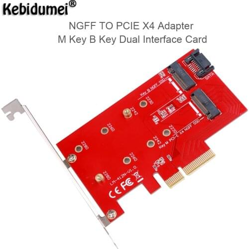 Kebidumei SSD NGFF To PCIE X4 Adapter M Key B Key Dual Interface Card M.2 NVMe SSD Support PCI Express 3.0 2230/2242/2260/2280