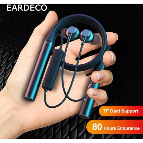 EARDECO 80 Hours Endurance Bluetooth Headphone Neckband Bass Wireless Neck Headphones Stereo Earphone Phone Headset with Mic TF