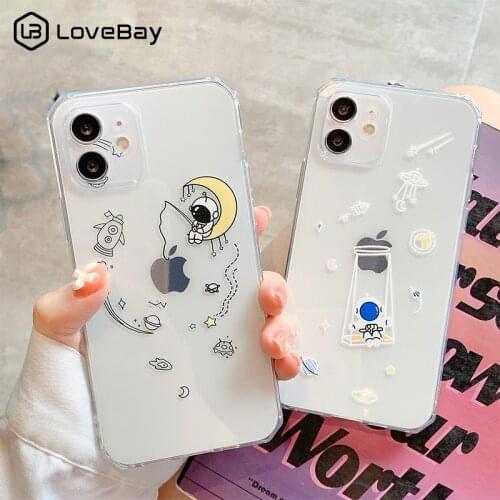 Transparent Cute Cartoon Astronaut Space Camera Protective Phone Case For iPhone 11 Pro Max 12 Mini X XS XR 7 8 Plus SE 2020