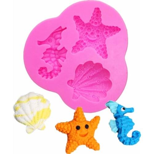 Seashells starfish conch shell shape fondant chocolate silicone mold Sea Horse cake decoration tools kitchen soap mold T1100