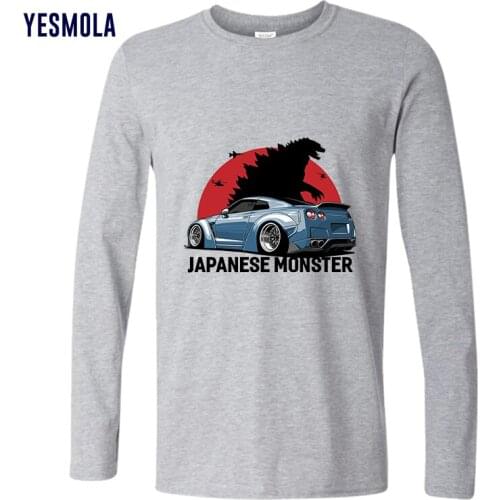 YESMOLA 100% Cotton Men T-shirt Print Japanese Monster Long Sleeve T-shirt Custom T Shirt Autumn Diy Men Cartoon Casual Tshirt