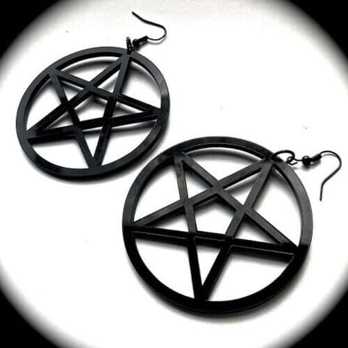 Gothic Emo Witch Wicca Oversized Black Pentagram Earrings Skull earrings punk Earrings Halloween Earrings
