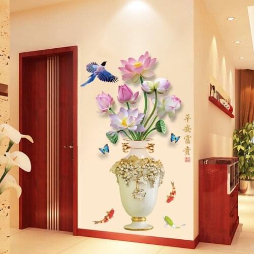 Chinese Style Exquisite Vase Wall Sticker 3D Flower Teenager Bedroom Bathroom Living Room Decoration Vinyl Decals Art Wallpaper