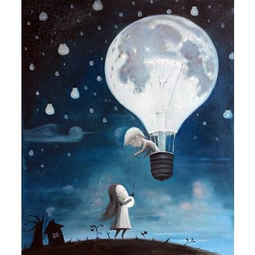 Handpainted Modern Abstract Art Oil Painting on Canvas He Gave Me The Brightest Star by Adrian Borda Wall Decor for Baby Room