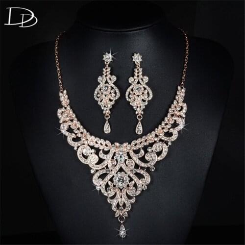 DODO Fashion Rose Gold Color Bridal Jewelry Sets European Luxury Austrian Crystal Wedding Drop Earrings Necklace Femme HD020