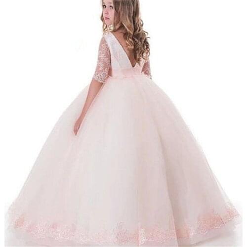 Lace Princess Flower Girl Dresses for Wedding Kids Children First Communion Ball Gowns Party Pageant Wear for Girl