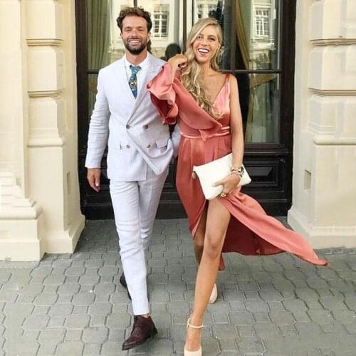 Summer Casual Peaked Lapel White Prom Men Suits for Wedding Double Breasted Groom Tuxedo Man Blazer Jacket Mens Suit 2 Pieces