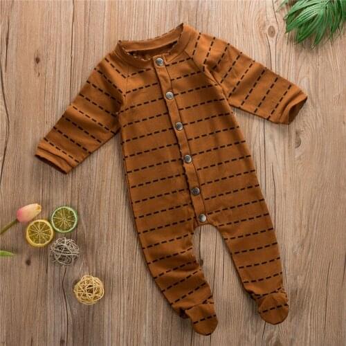 Cute Newborn Baby Girls Boys clothes Long Sleeve round neck Button Romper striped kids Toddler cotton Wrap Jumpsuit one pieces