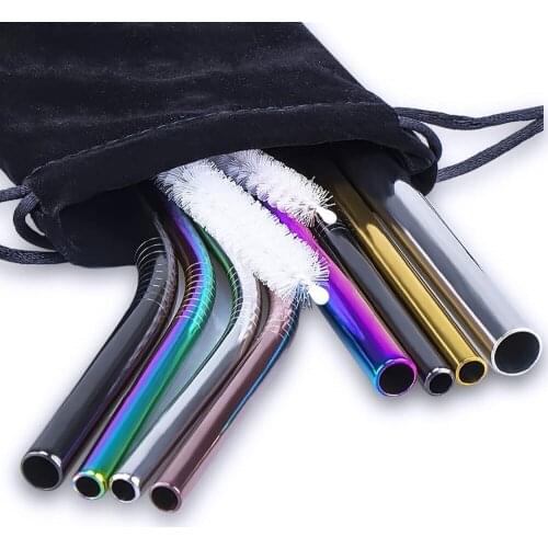 Reusable Metal Drinking Straws 2/4/8Pcs 304 Stainless Steel Sturdy Bent Straight Drinks Straw