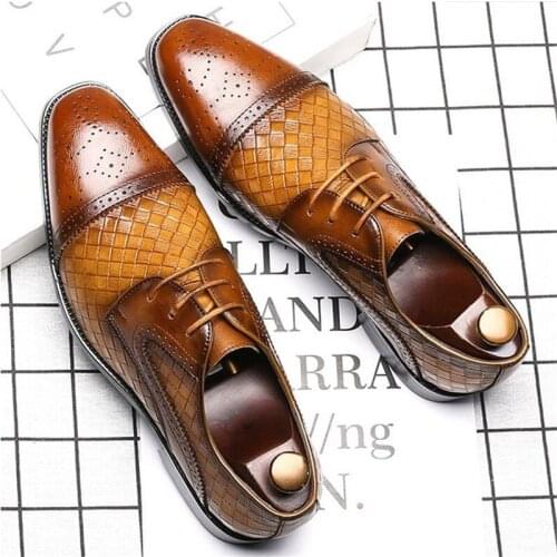 Fashion Mens Business Dress Shoes Brogue Styl Men Formal Mariage Wedding Shoes Breathable Woven Mens Party Office Shoes