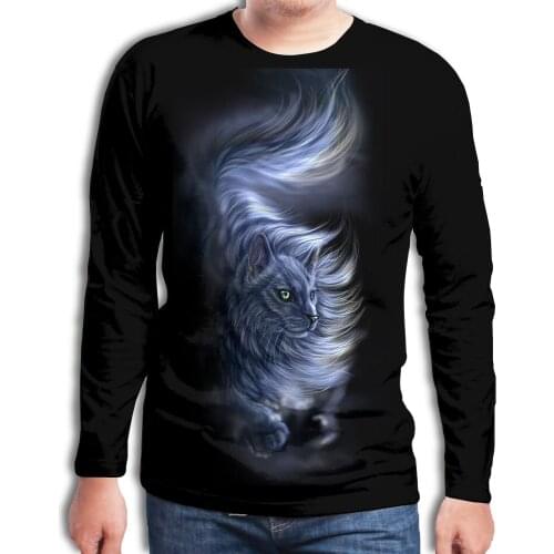 Four Seasons Fashion Mens Long Sleeve New Animal World Wolf 3D Printed Pattern Casual Cool Explosion Top