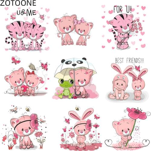 ZOTOONE Pink Animal Patch for Clothing Heat Transfer DIY Cute Rabbit Cat Stickers for Kids Bear Patch Clothes Vinyl Appliques D