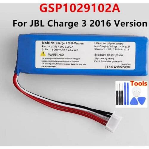 Original GSP1029102A 6000mAh Replacement Battery For JBL Charge 3 2016 Version Charge 3 Speaker Batteries with Tools