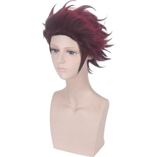 Anime Demon Slayer: Kamado Tanjirou Wig Short Wig Heat Resistant Hair Cosplay Wigs + Wig Cap