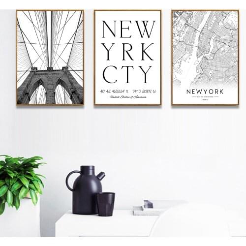 Black White World City Map New York Posters Painting Nordic Living Room Wall Art Pictures Home Decor Canvas Paintings Cuadros