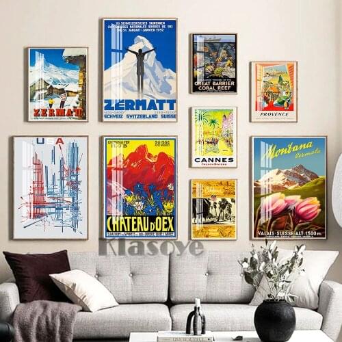 Reprint Vintage Airline Travel Prints Art Poster Spain France California Switzerland Montana Provence Wall Stickers Home Decor