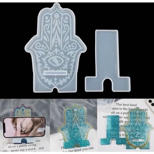 DIY Cellphone Bracket Holder Silicone Mold Hand of Fatima Mobile Phone Stand UV Epoxy Resin Molds Palm Palm Dish Mould Making