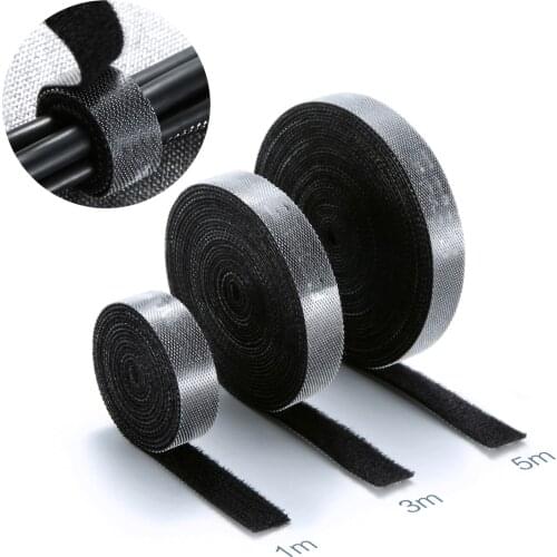 SOONHUA Durable Black Hook Loop 1m 3m 5m Cable Organizer Wire Winder Clip Earphone Holder Mouse Cord Protector Cable Management