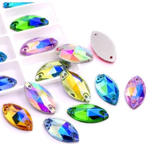 2 Sizes Crystal AB Colorful Glass Sew On Rhinestones Flatback Shiny Sewing Stones Clothes Strass for DIY Wedding Dress B1263