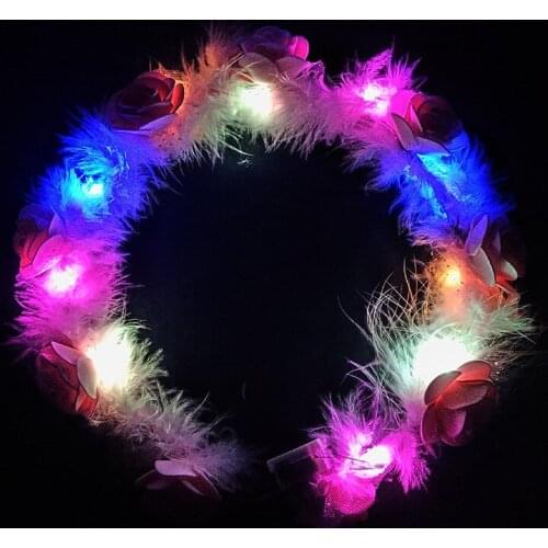 LED luminous birthday feather wreath fashion highlight flash wreath scenic spot stand hot selling source manufacturers wholesale