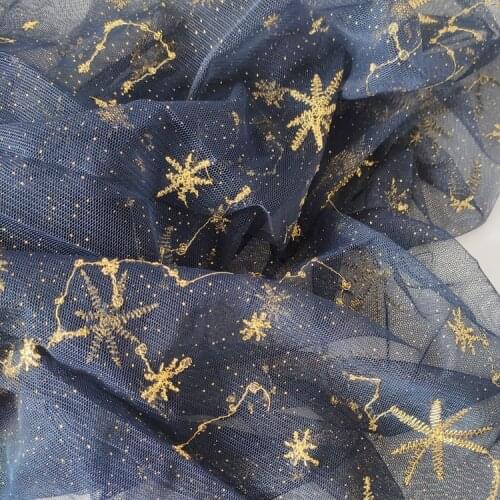 Quality gauze fabric Star Moon embroidery tissu Dress window screen sofa laying material