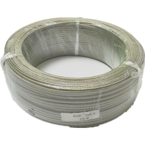 K Type 2*0.5mm High Temperature Compensation Wire Glass Fiber Braided Shield Extension Cable for Temperature Sensor Thermocouple