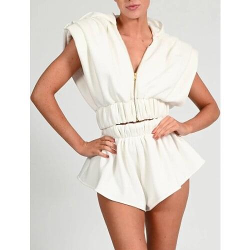 Streetwear Loose Two Piece Sets Women Solid Loungewear Padded Bat Sleeve Zipper Crop Top Baggy Shorts Sets Fashion Matching Set