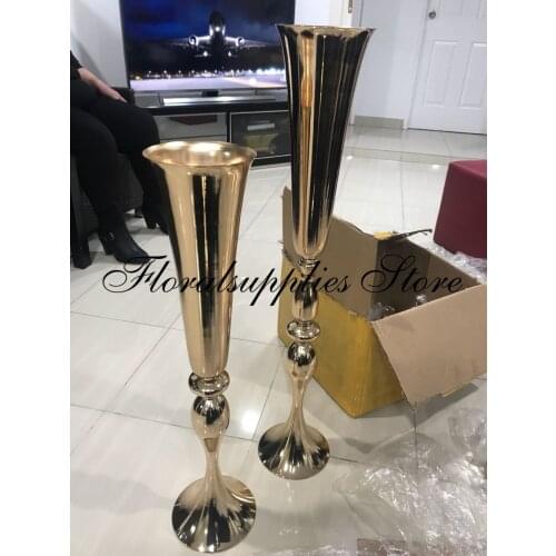10PCS elegant Tall sliver New Arrival Gold Metal Vase Gold Flower Vase Royal Gold Trumpet Vase For Decoration