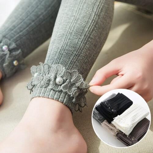 3-12 Yrs 2020 Spring Autumn Cotton Big Girls Leggings Baby Girl Beads Lace Legging Pants For Kids Leggings teenager clothing