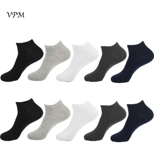 VPM 10 Pairs/Lot Loafers Mens Short Socks Summer Ankle Socks Classical Solid Color Business Classical Cotton Breathable Slipper