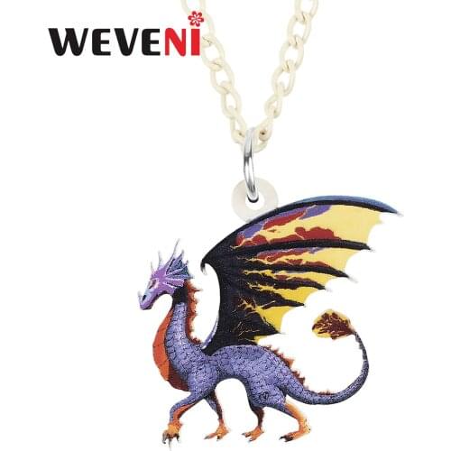 WEVENI Acrylic Cute Dragon Dinosaur Stretching Wings Necklace Pendant Long Fashion Chain Charms Gifts Jewelry For Women Girls