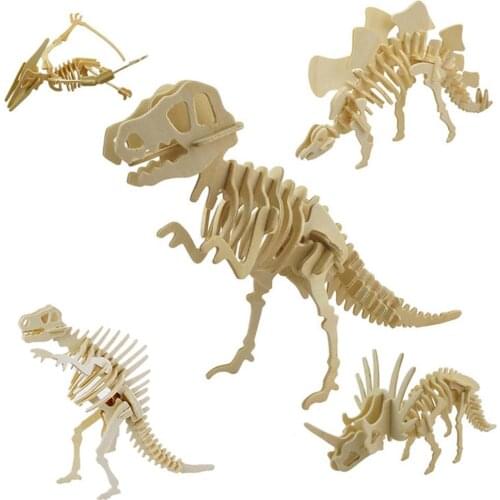 Funny 3D Simulation Dinosaur Skeleton Puzzle DIY Wooden Educational Toy for Kids