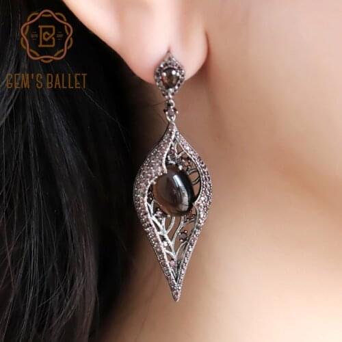 GEMS BALLET Natural Smoky Quartz Vintage Long Earrings 925 Sterling Sliver Gothic Coffee Drop Earrings For Women Anniversary