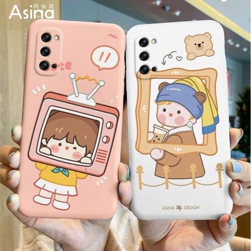 ASINA Liquid Silicone Case For OPPO Reno 2 3 4 5 Pro Shockproof Cute Cartoon Cover Bumper For Realme X7 Find X3 Pro Lite Fundas