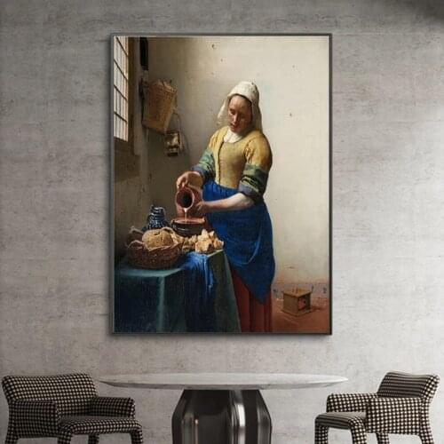 Famous The Milkmaid Canvas Painting Classical Reproductions Posters and Prints Wall Art Picture for Living Room Home Decoration