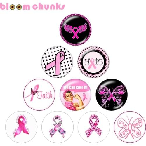 Pink Ribbon faith 10pcs mixed 12mm/18mm/20mm/25mm Round photo glass cabochon demo flat back Making findings S3957