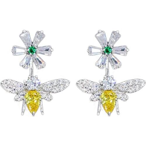 2021 Korean Fashion Jewelry Trend Cute Crystal Rhinestone Flower Bee Earrings Brincos Pendientes Mujer Stud Earrings For Women
