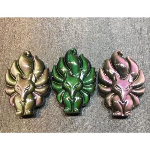 3-4cm, natural rainbow eye obsidian stone fox, crystal carving animal, crystal nine-tailed fox, lady pendant fox pendant