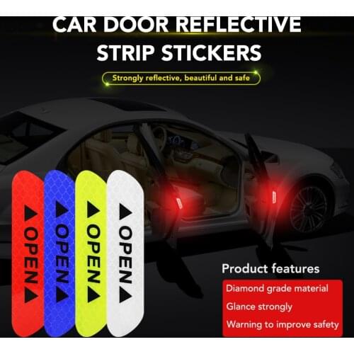 4Pcs/set Car Door Stickers Universal Safety Warning Mark OPEN High Reflective Tape Auto Exterior Motorcycle Bike Helmet Sticker