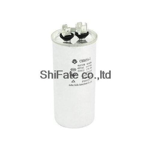 450VAC 45/50/55/60/65/70/75/80/90/100uF Lug Terminal Cylinder Motor Running Capacitor Silver Tone CBB65A-1