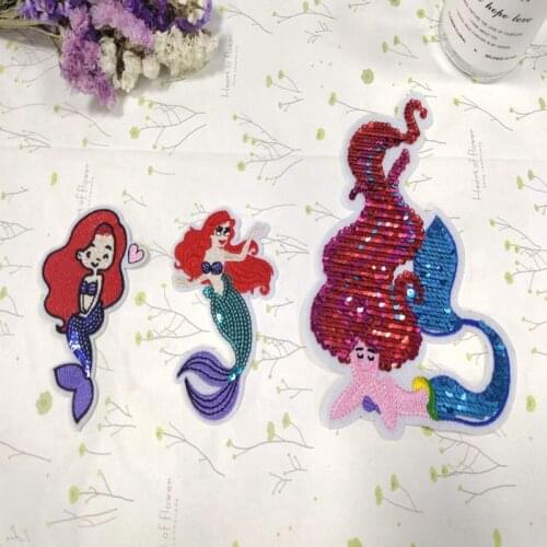 50pcs/lot Large Embroidery Patches Clothing Decoration Accessories Cute Mermaid Diy Iron Heat Transfer Applique