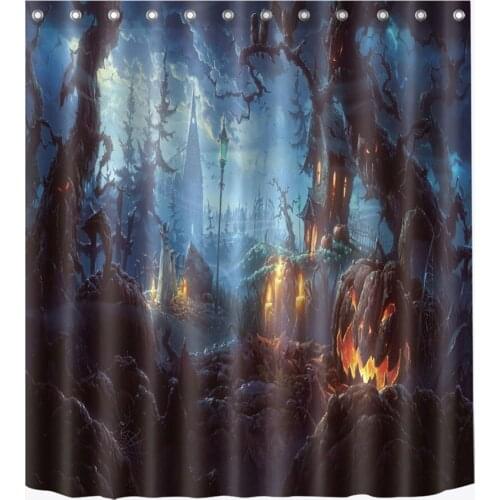 72'' Halloween Pumpkin Lamp Castle Dark Clouds Bathroom Waterproof Fabric Shower Curtain Polyester 12 Hooks Bath Accessory Sets