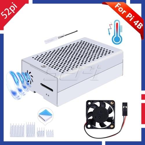 52Pi Aluminum Enclosure Cover Metal Case Black / Silver with Suspension Cooling Fan Heatsink for Raspberry Pi 4B Pi 4 Model B